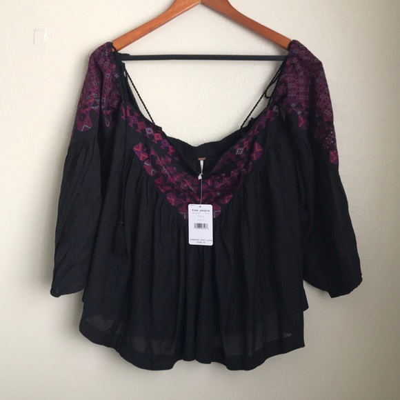 NWT Free People Embroidered Off Shoulder Top Sz M - Picture 4 of 7